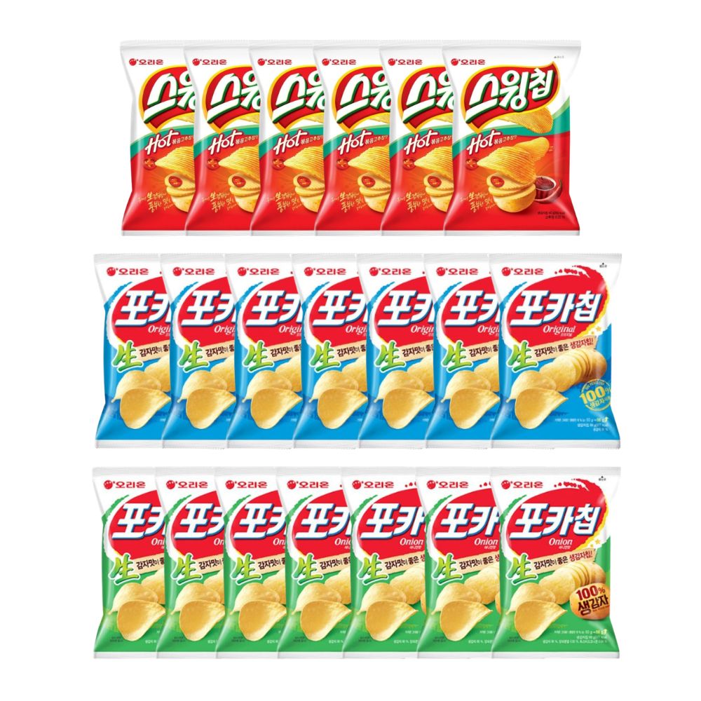 오리온 스윙칩 볶음고추장 60gX6개+오리온 포카칩 오리지널 66gX7개+오리온 포카칩 어니언 66gX7개 (총20개)[오리온,스윙칩,포카칩,감자칩,과자]